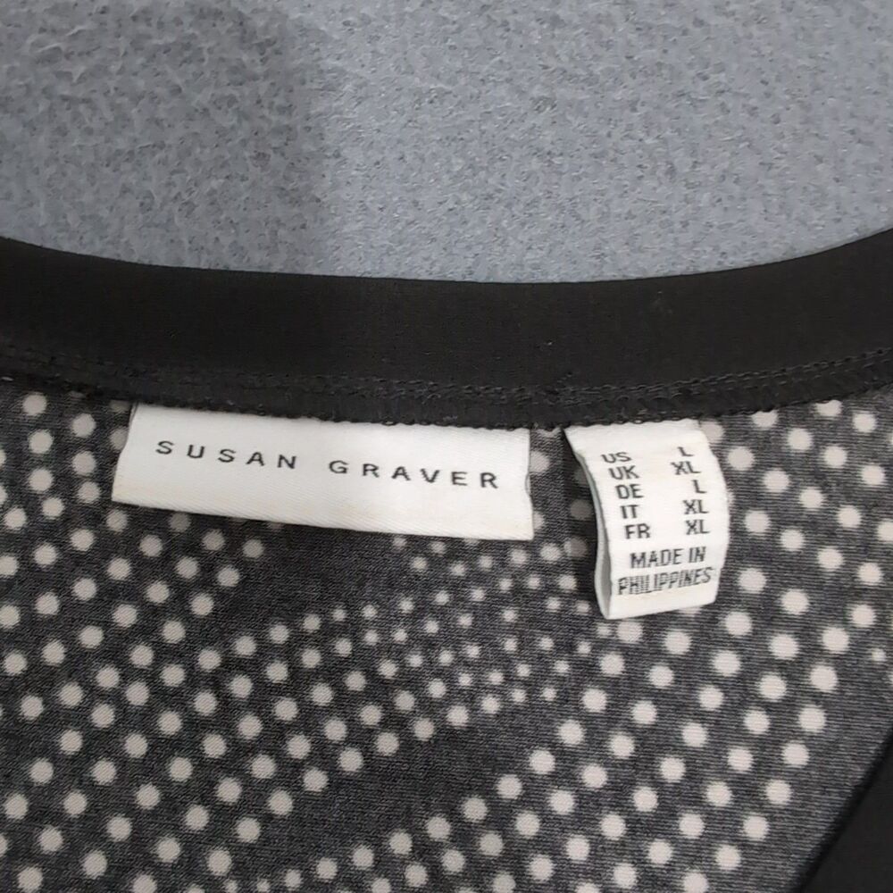 Susan Graver Women L Black Polka Dot V Neck Liquid Knit Asymetrical Hem - Picture 5 of 11